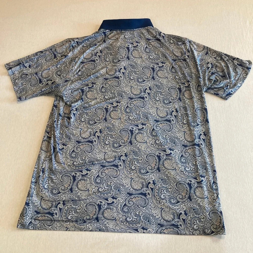 Kilburne & Finch Mens XL Paisley Polo‎ Shirt Blue Short Sleeve Stretch Golf Top